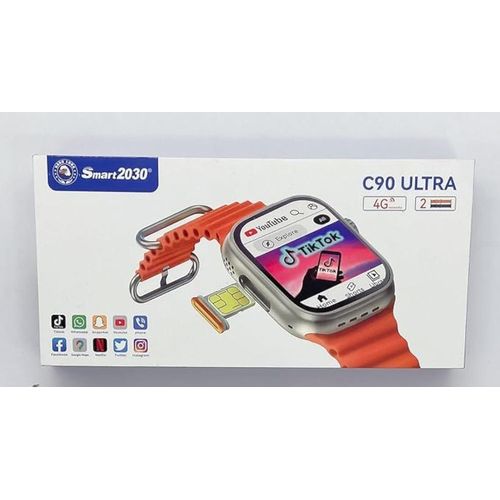 SmartBerry C90 Ultra Smart Watch 4G Network Android Smart Watch 2 Pairs Strap with Support Mobile SIM Card with Google Play Support for All Apps as a Mobile Phone in Your Hand