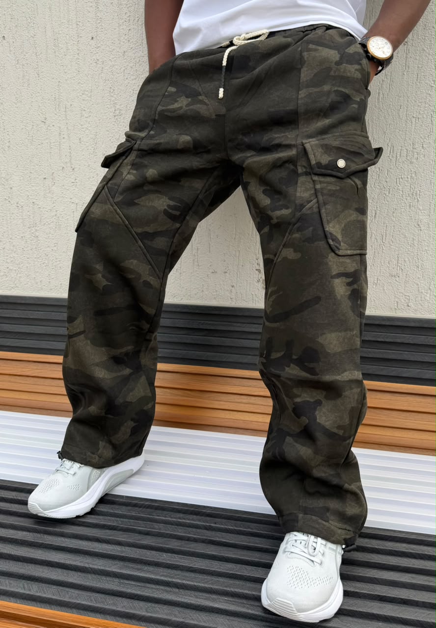 New Arrival Men's Camouflage Cargo Trousers; Casual Jogger Pants Camo Combat Cargo Pants With Drawstrings & Side Flap Pockets/Men's Clothing/Bottoms