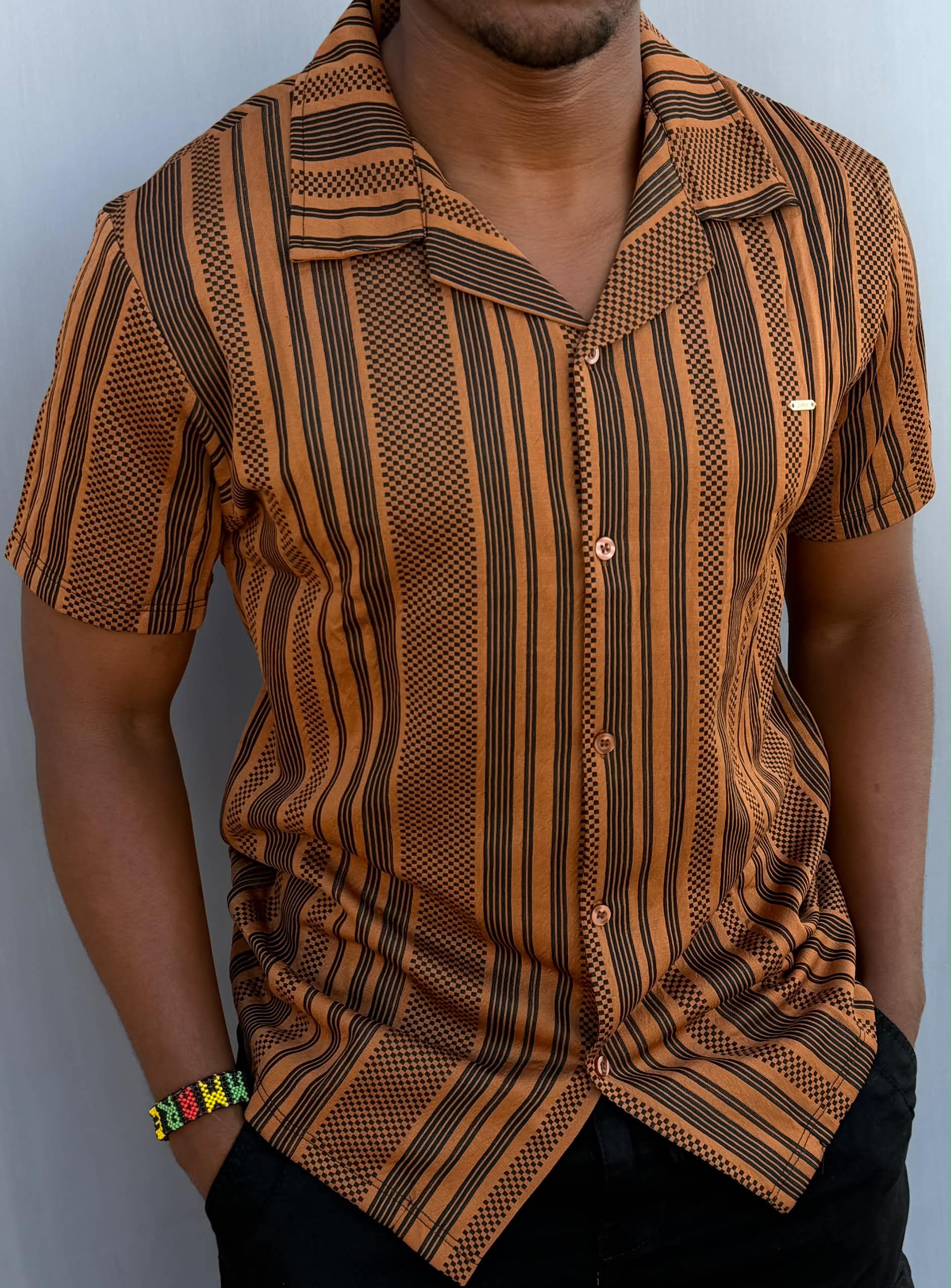 New Arrival Premium Quality Men's Boutique Short Sleeved Striped Camp Collar Shirts; Non-Fade Fabric Cuban Men's Clothing /Men's Shirts