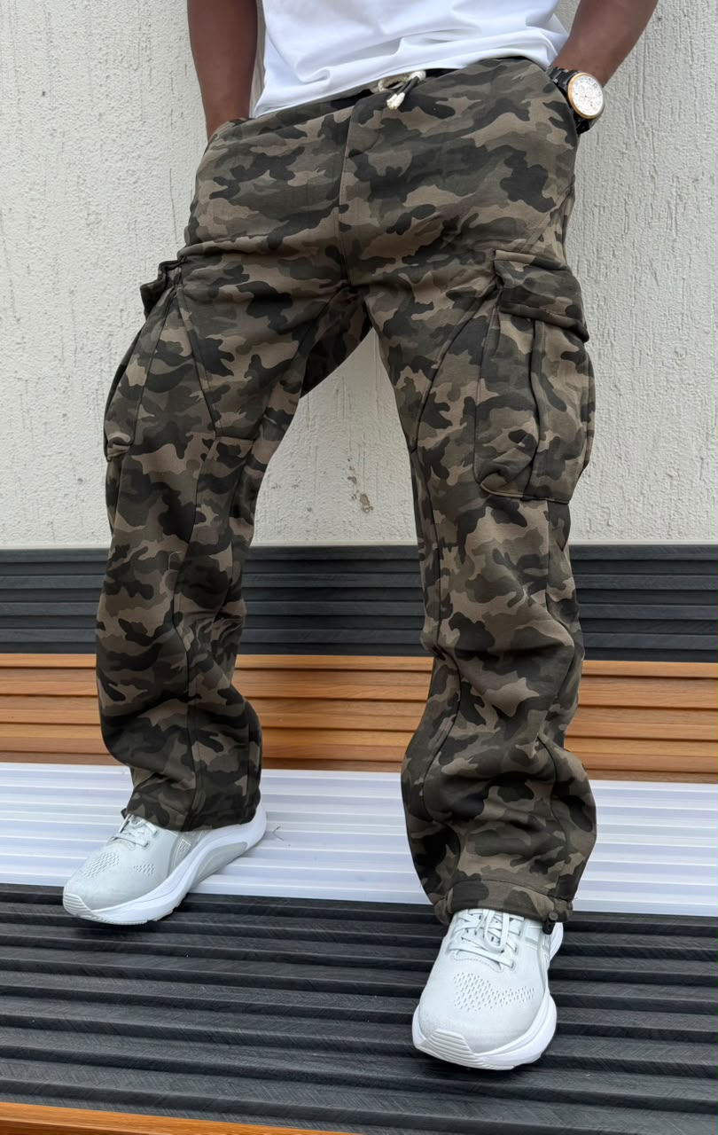 New Arrival Men's Camouflage Cargo Trousers; Casual Jogger Pants Camo Combat Cargo Pants With Drawstrings & Side Flap Pockets/Men's Clothing/Bottoms