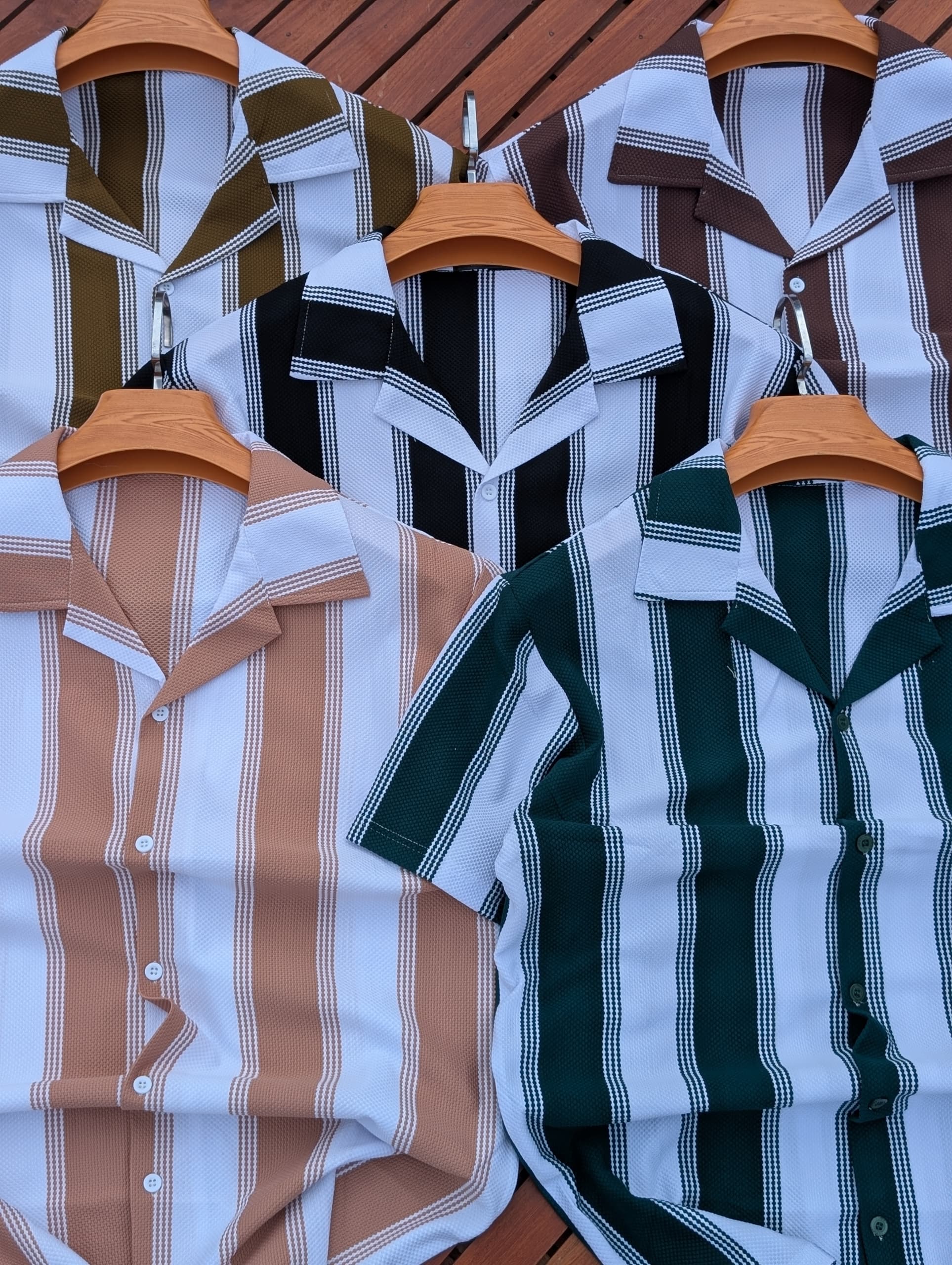 Men's Premium Striped Cuban Collar Boutique Shirts; New Arrival  Short Sleeved Breathable Cuban Shirts /Non-Fade Fabric Men's Clothing /Men's Shirts