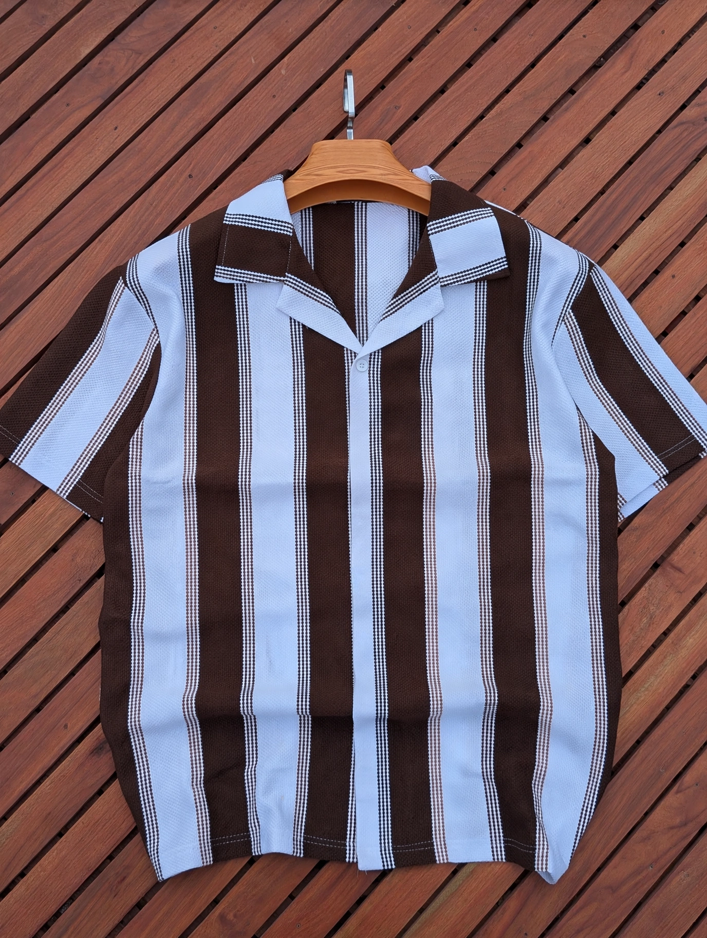 Men's Premium Striped Cuban Collar Boutique Shirts; New Arrival  Short Sleeved Breathable Cuban Shirts /Non-Fade Fabric Men's Clothing /Men's Shirts