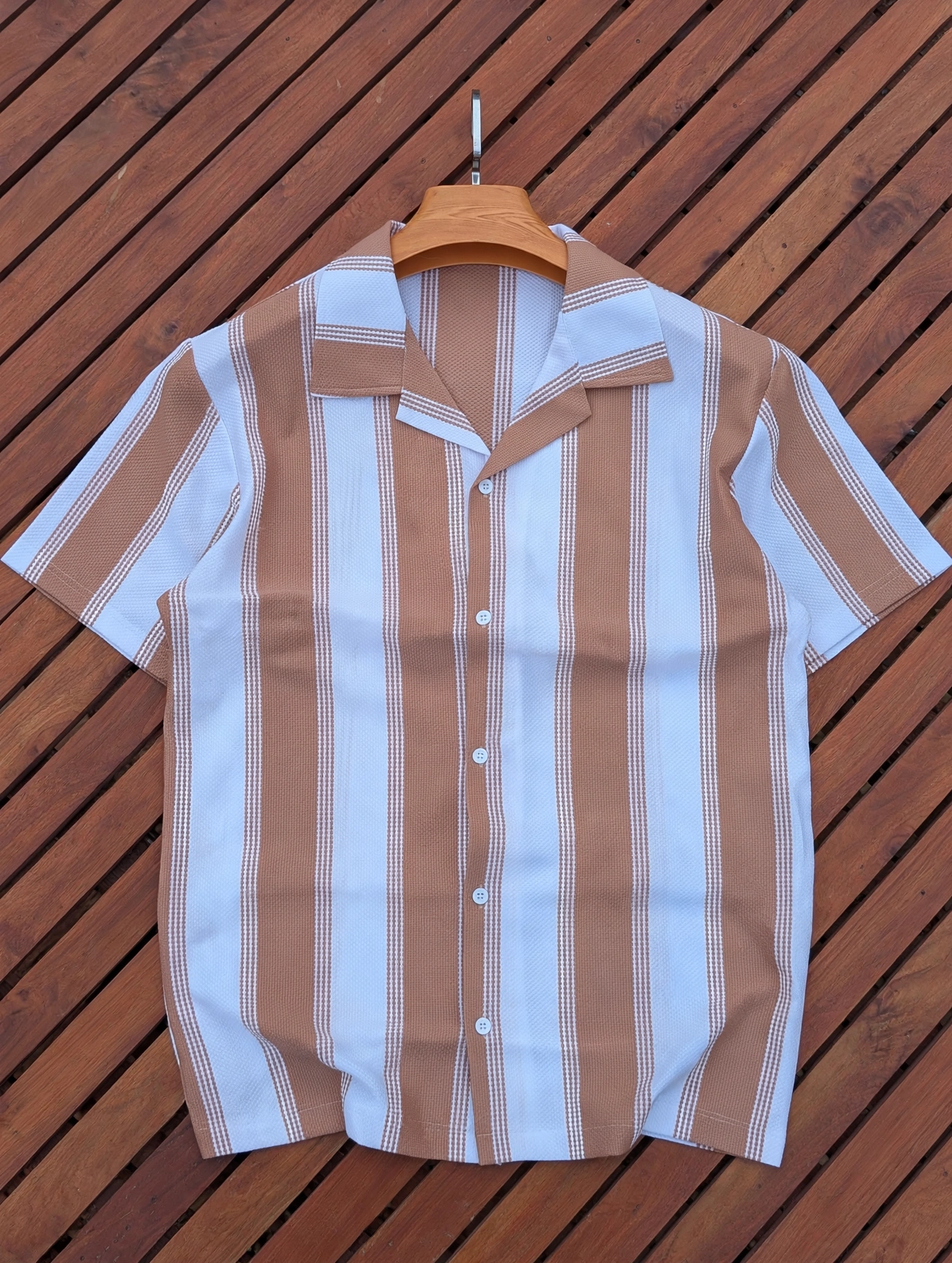 Men's Premium Striped Cuban Collar Boutique Shirts; New Arrival  Short Sleeved Breathable Cuban Shirts /Non-Fade Fabric Men's Clothing /Men's Shirts