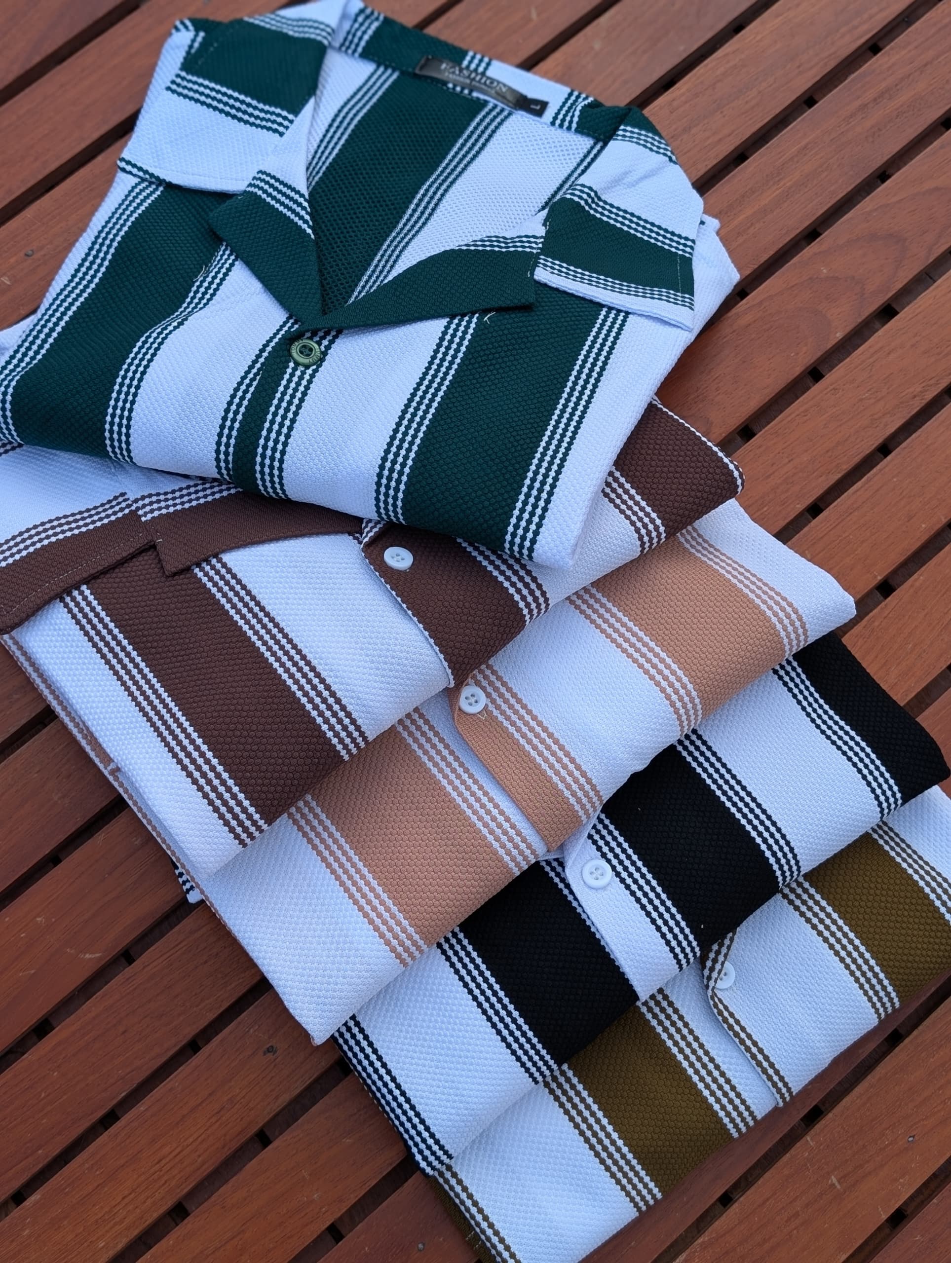 Men's Premium Striped Cuban Collar Boutique Shirts; New Arrival  Short Sleeved Breathable Cuban Shirts /Non-Fade Fabric Men's Clothing /Men's Shirts