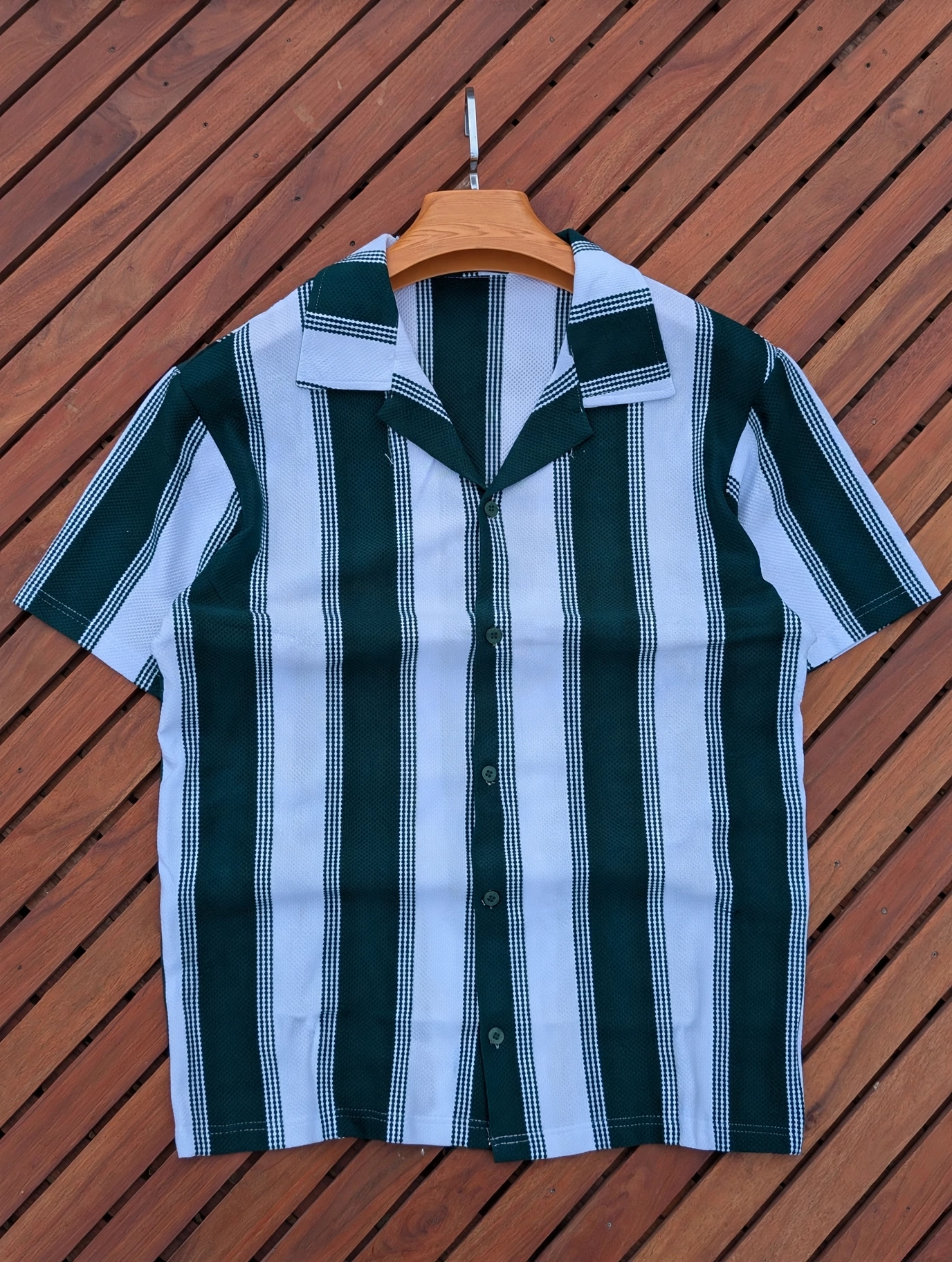 Men's Premium Striped Cuban Collar Boutique Shirts; New Arrival  Short Sleeved Breathable Cuban Shirts /Non-Fade Fabric Men's Clothing /Men's Shirts