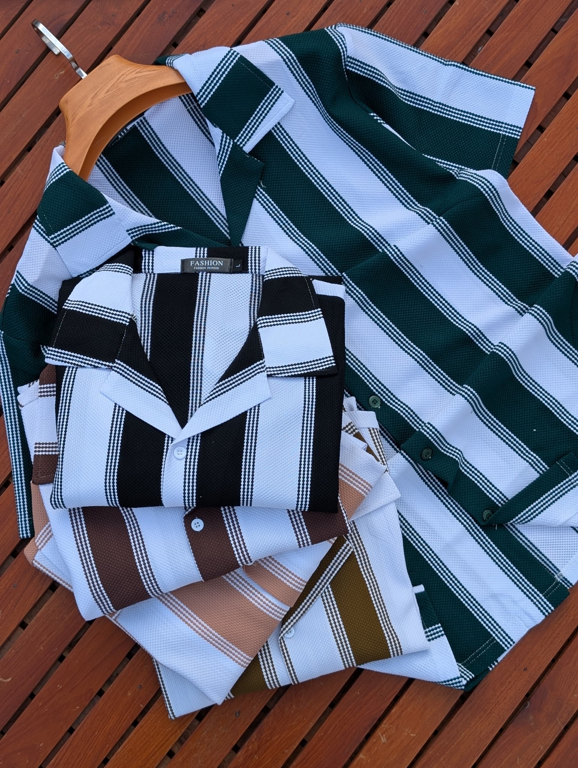 Men's Premium Striped Cuban Collar Boutique Shirts; New Arrival  Short Sleeved Breathable Cuban Shirts /Non-Fade Fabric Men's Clothing /Men's Shirts