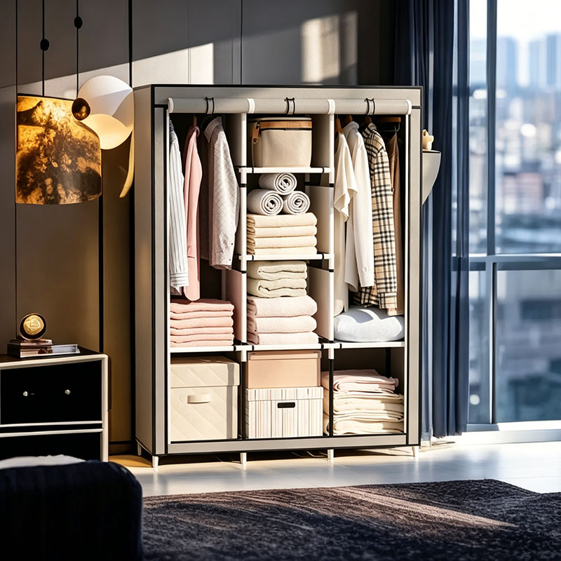 Jaza Keja Wide 3 Columns metalic Clothes Storage Portable Wardrobe Dustproof Cover Closet Durable Clothes Rack Organizer