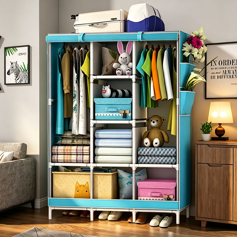 Jaza Keja Wide 3 Columns metalic Clothes Storage Portable Wardrobe Dustproof Cover Closet Durable Clothes Rack Organizer
