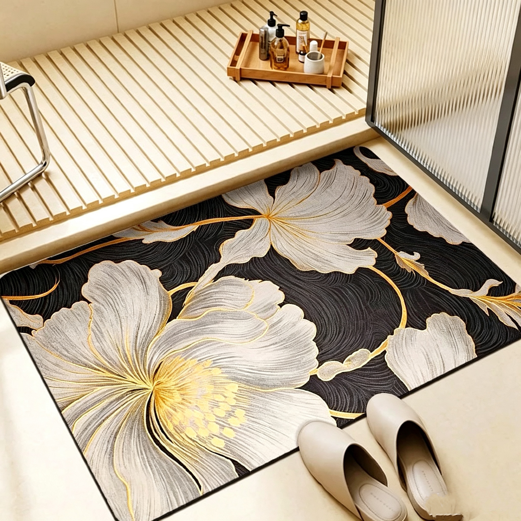2pcs Luxury High-end Diatom Mud Kitchen Floor Mat Waterproof Oil-proof Dirty Resistant Home Carpet PVC Wear-resistant Rugs