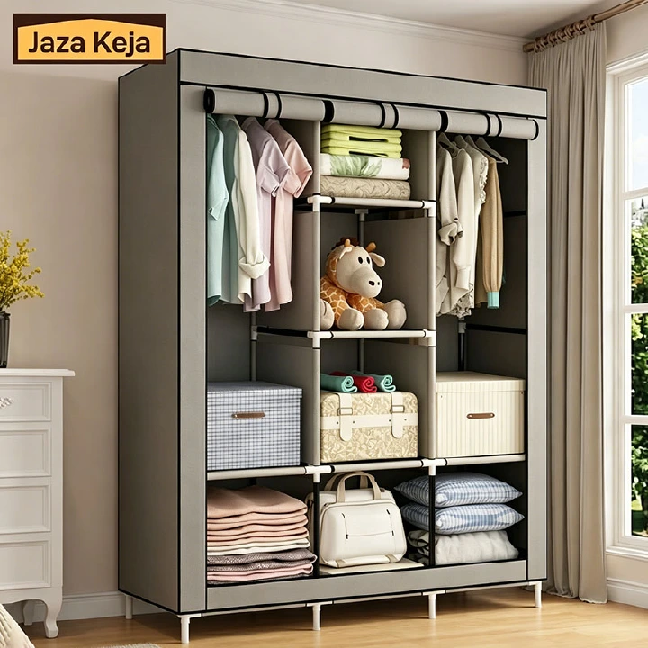 Jaza Keja 3 Columns 130 DIY Large Capacity Metallic Wardrobe Assemble Closets Portable Home Storage with Rolling Door