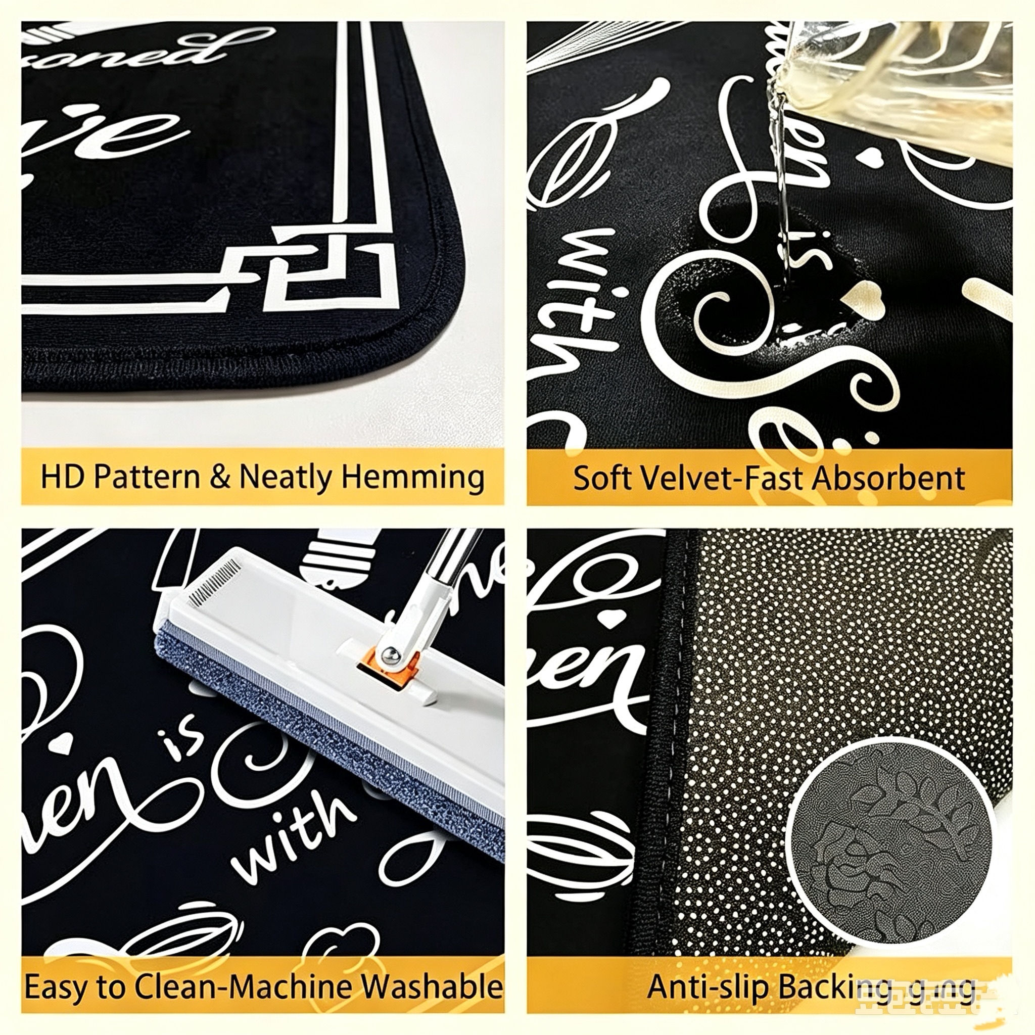 2PCS Black White Kitchenware Kitchen Rules Bakery Non Slip Absorbent Washable Kitchen Rugs Anti Fatigue Kitchen Mats Rugs Sets Floor Mats, Home Indoor Runner Carpet