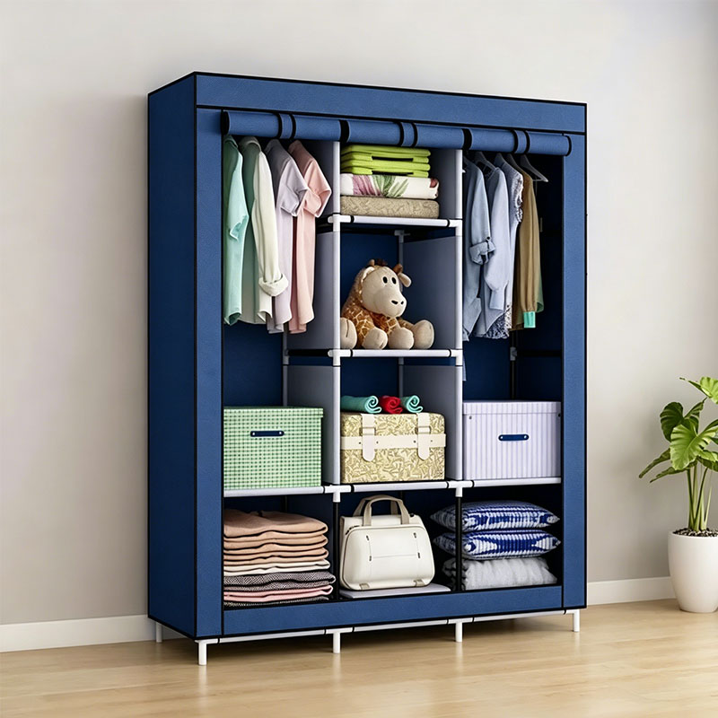 Jaza Keja 3 Columns 130 DIY Large Capacity Metallic Wardrobe Assemble Closets Portable Home Storage with Rolling Door