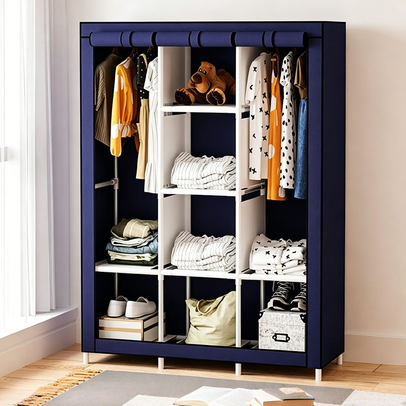 Jaza Keja 3 Columns 130 DIY Large Capacity Metallic Wardrobe Assemble Closets Portable Home Storage with Rolling Door