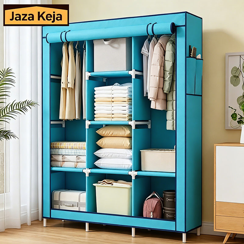Jaza Keja Wide 3 Columns metalic Clothes Storage Portable Wardrobe Dustproof Cover Closet Durable Clothes Rack Organizer