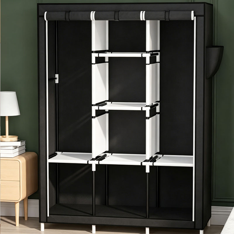 Jaza Keja Wide 3 Columns metalic Clothes Storage Portable Wardrobe Dustproof Cover Closet Durable Clothes Rack Organizer