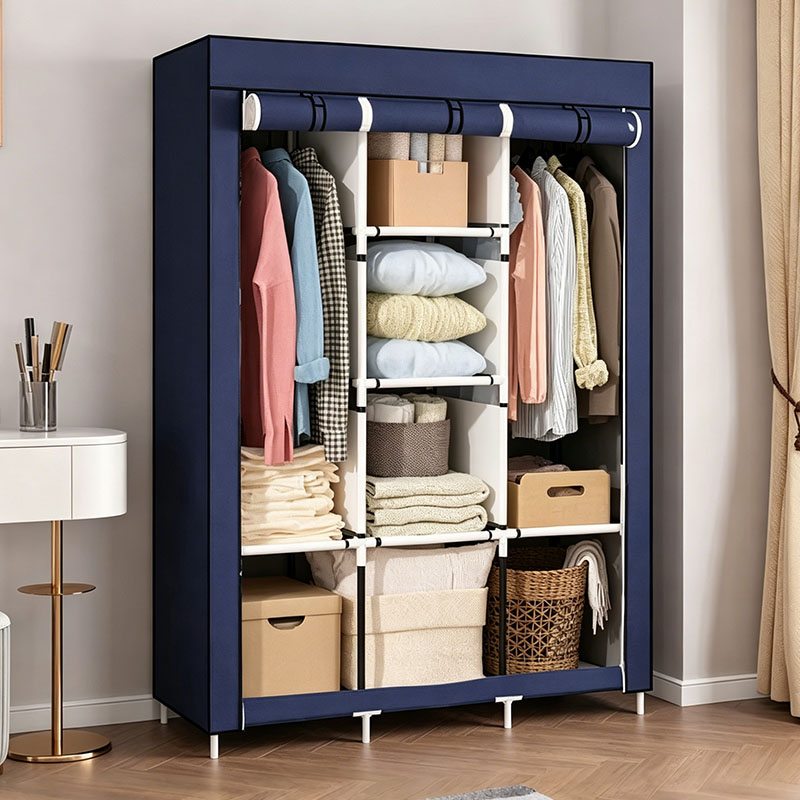Jaza Keja Wide 3 Columns metalic Clothes Storage Portable Wardrobe Dustproof Cover Closet Durable Clothes Rack Organizer