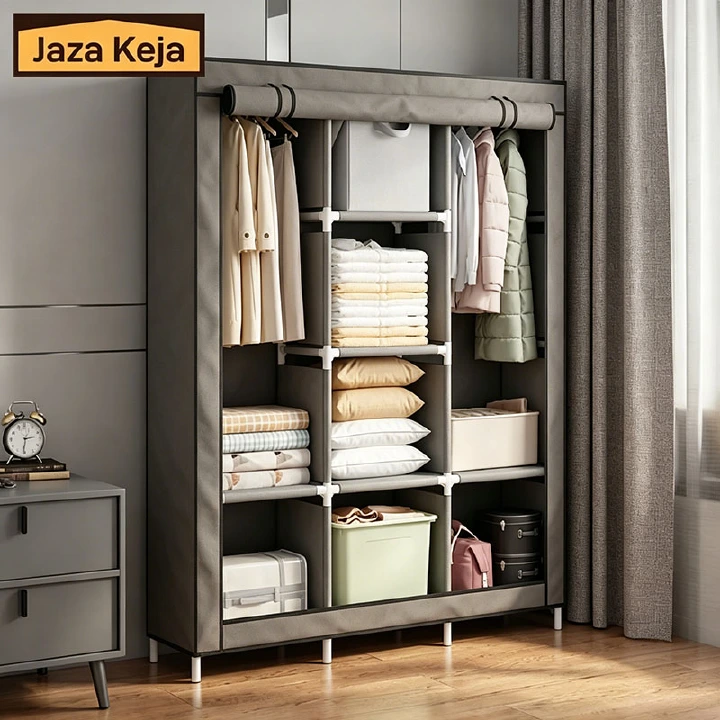 Jaza Keja Wide 3 Columns metalic Clothes Storage Portable Wardrobe Dustproof Cover Closet Durable Clothes Rack Organizer