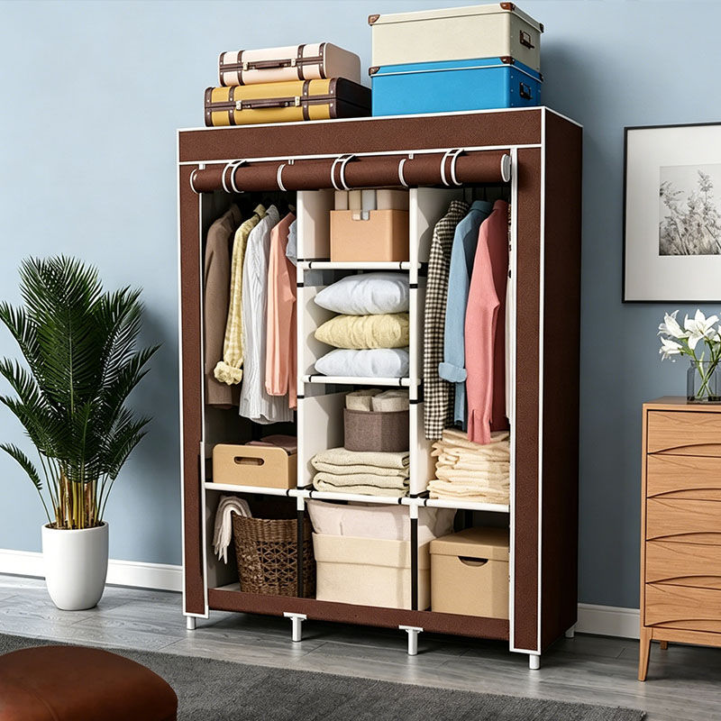 Jaza Keja Wide 3 Columns metalic Clothes Storage Portable Wardrobe Dustproof Cover Closet Durable Clothes Rack Organizer