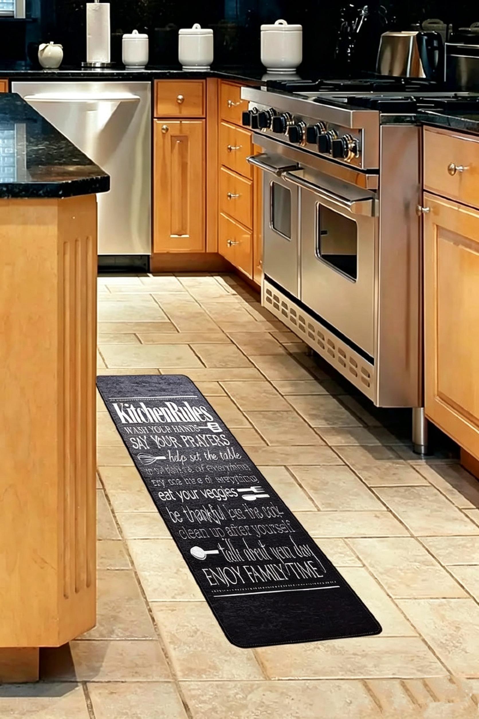 2PCS Black White Kitchenware Kitchen Rules Bakery Non Slip Absorbent Washable Kitchen Rugs Anti Fatigue Kitchen Mats Rugs Sets Floor Mats, Home Indoor Runner Carpet