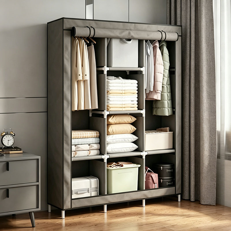 Jaza Keja Wide 3 Columns metalic Clothes Storage Portable Wardrobe Dustproof Cover Closet Durable Clothes Rack Organizer