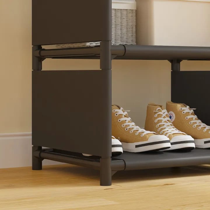 Jaza Keja 2 Columns Clothes 16mm Thick Steel Pipe Heavy-Duty Metallic Portable Premium Wardrobe Garment Rack Shoes Hat Integrated Clothes Closet Drying Rack Storage Shelf Home Organizer