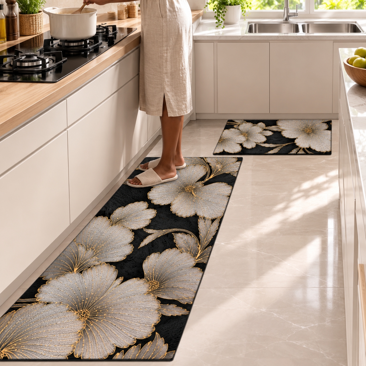 2pcs Luxury High-end Diatom Mud Kitchen Floor Mat Waterproof Oil-proof Dirty Resistant Home Carpet PVC Wear-resistant Rugs