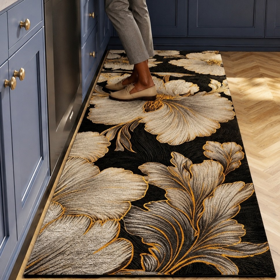 2pcs Luxury High-end Diatom Mud Kitchen Floor Mat Waterproof Oil-proof Dirty Resistant Home Carpet PVC Wear-resistant Rugs