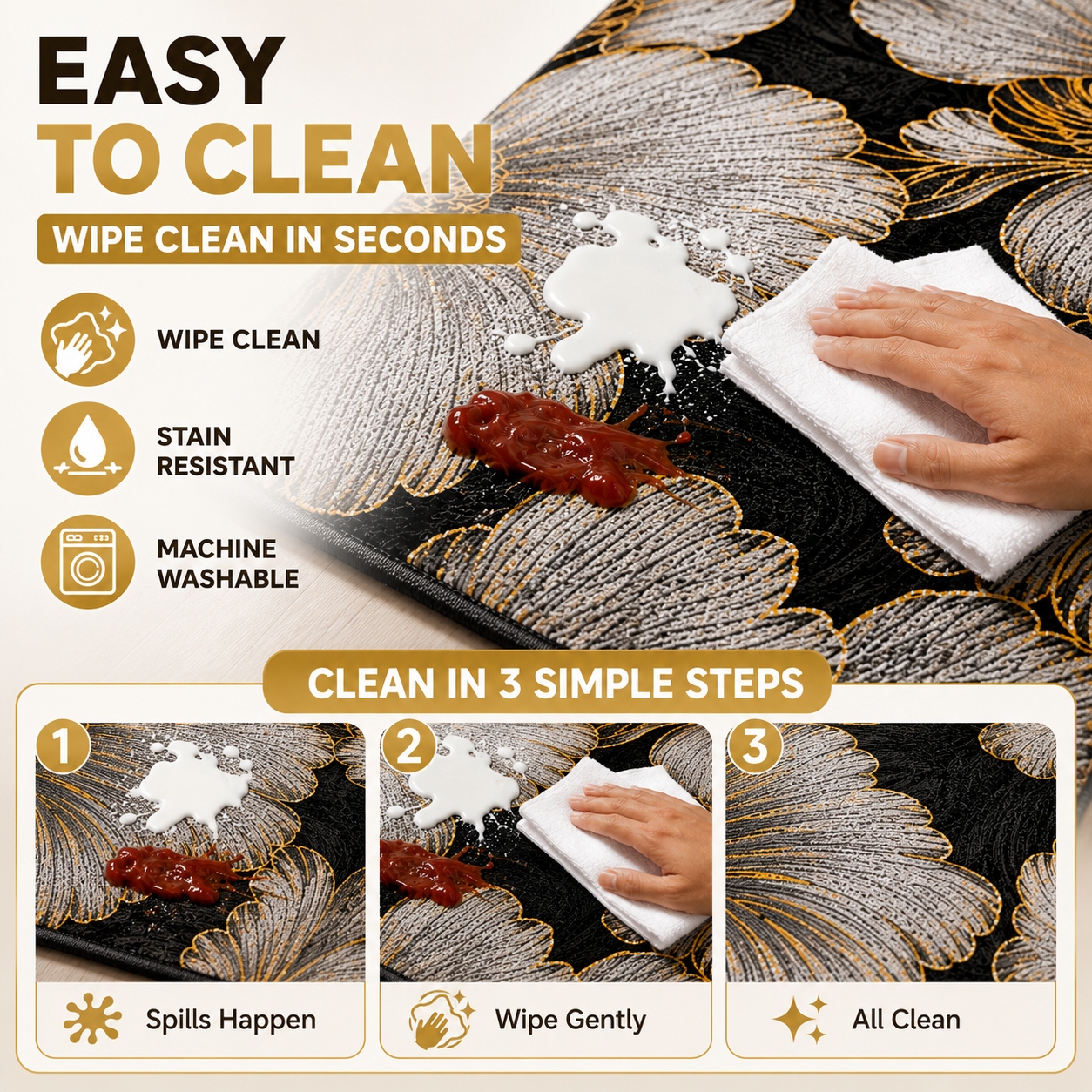 2pcs Luxury High-end Diatom Mud Kitchen Floor Mat Waterproof Oil-proof Dirty Resistant Home Carpet PVC Wear-resistant Rugs