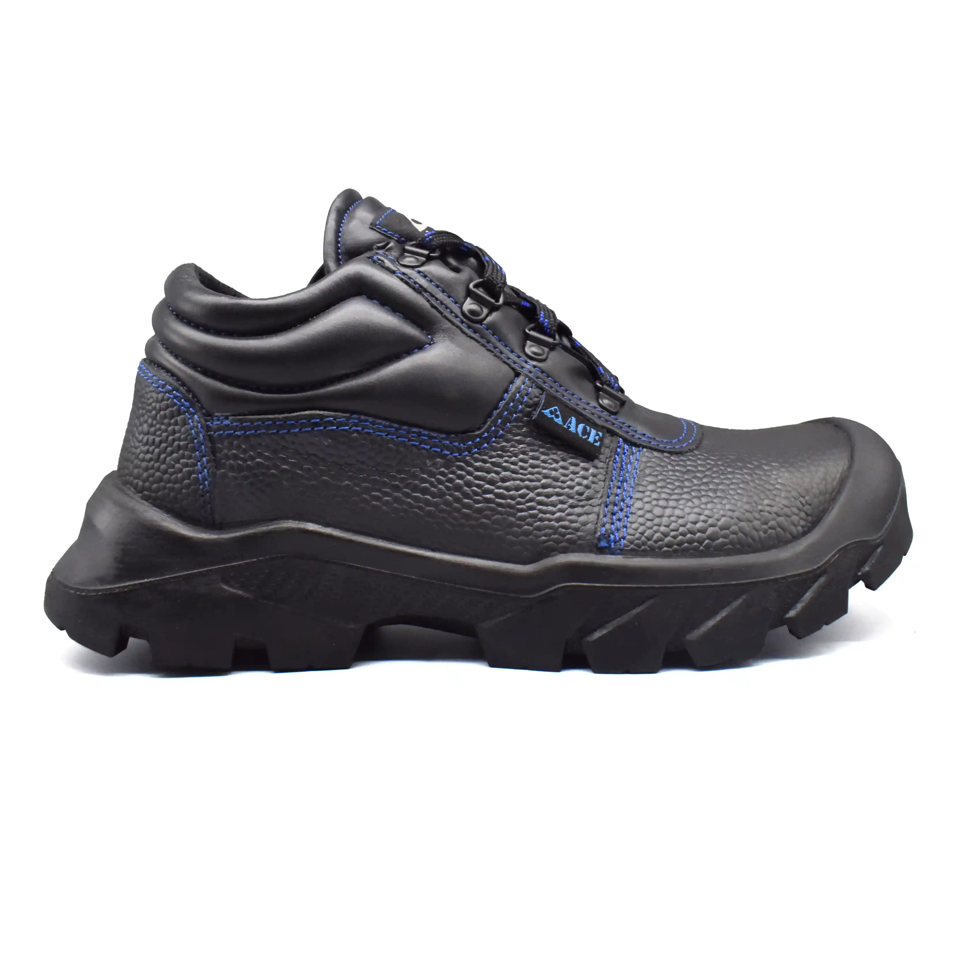 UMOJA Ace Mamba Men's Safety Shoes – Royal Blue | Water Resistant Leather Upper, Breathable Polyester Rice Mesh Lining, Dual Density P.U. Outsole, Steel Toecap For 200J Impact, S2 SRC.
