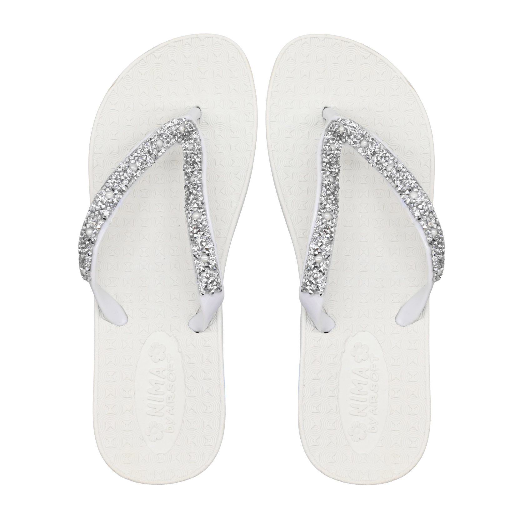 Nima Almasi Sparkle Bliss Flip-Flops – Women’s Black Straps with Silver & White Studs | Comfortable, Stylish & Glamorous Footwear for Beach, Pool, Casual Outings & Vacation