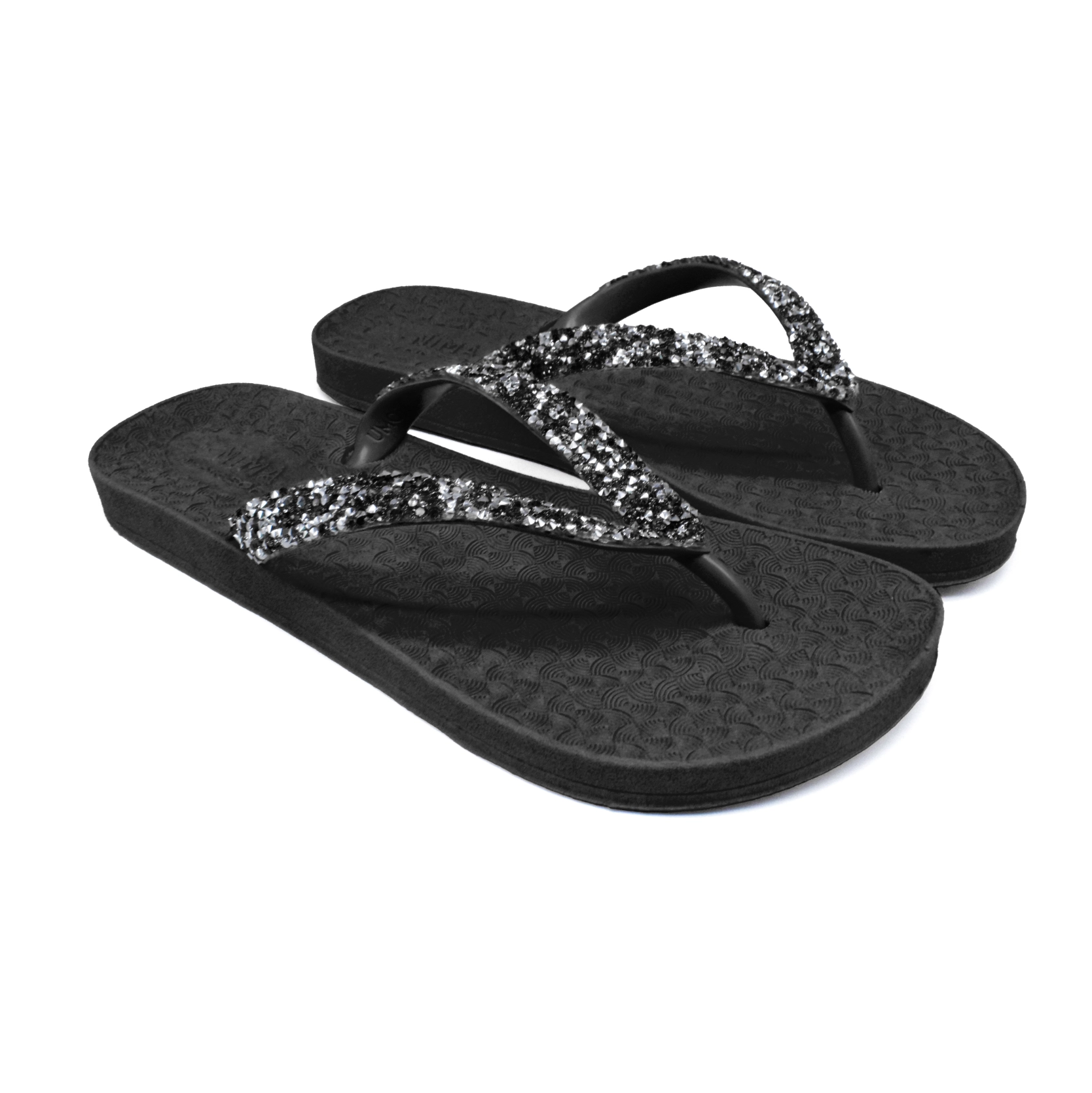 Nima Almasi Sparkle Bliss Flip-Flops – Women’s Black Straps with Silver & White Studs | Comfortable, Stylish & Glamorous Footwear for Beach, Pool, Casual Outings & Vacation
