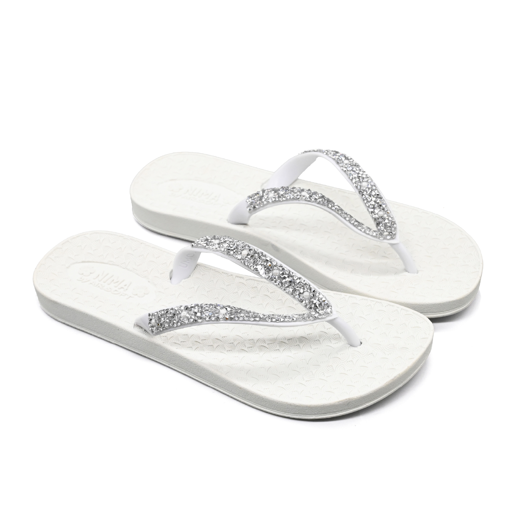 Nima Almasi Sparkle Bliss Flip-Flops – Women’s Black Straps with Silver & White Studs | Comfortable, Stylish & Glamorous Footwear for Beach, Pool, Casual Outings & Vacation