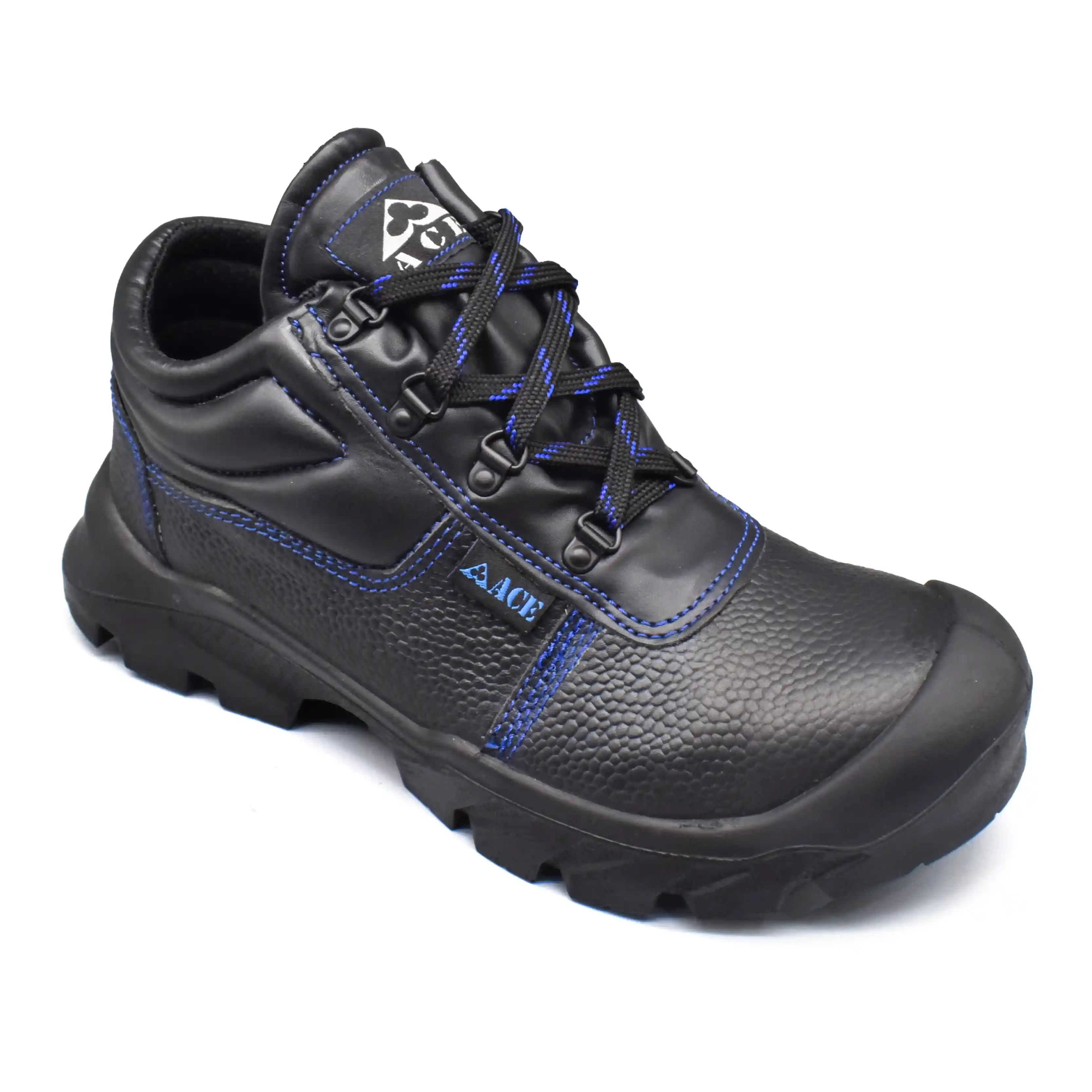 UMOJA Ace Mamba Men's Safety Shoes – Royal Blue | Water Resistant Leather Upper, Breathable Polyester Rice Mesh Lining, Dual Density P.U. Outsole, Steel Toecap For 200J Impact, S2 SRC.
