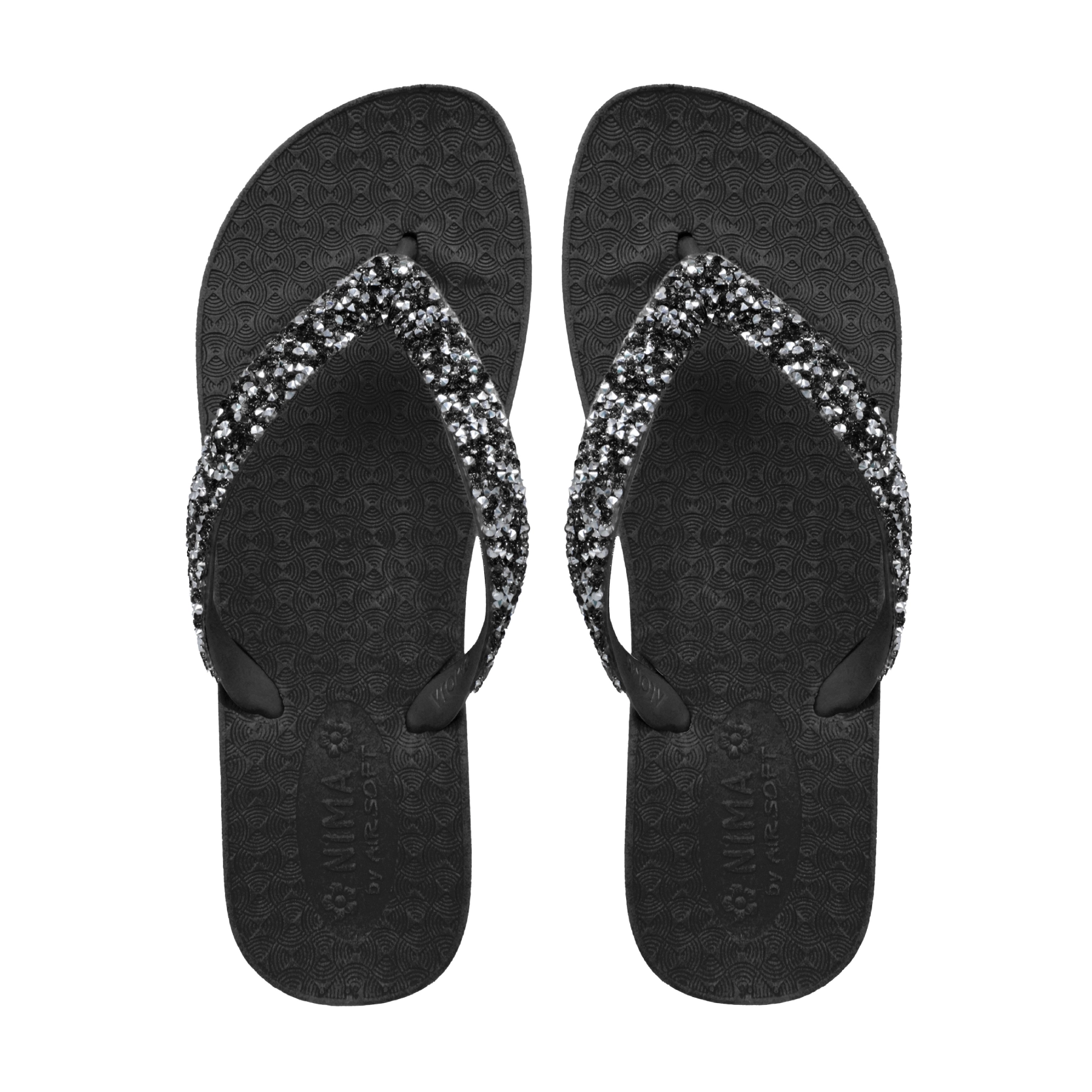 Nima Almasi Sparkle Bliss Flip-Flops – Women’s Black Straps with Silver & White Studs | Comfortable, Stylish & Glamorous Footwear for Beach, Pool, Casual Outings & Vacation