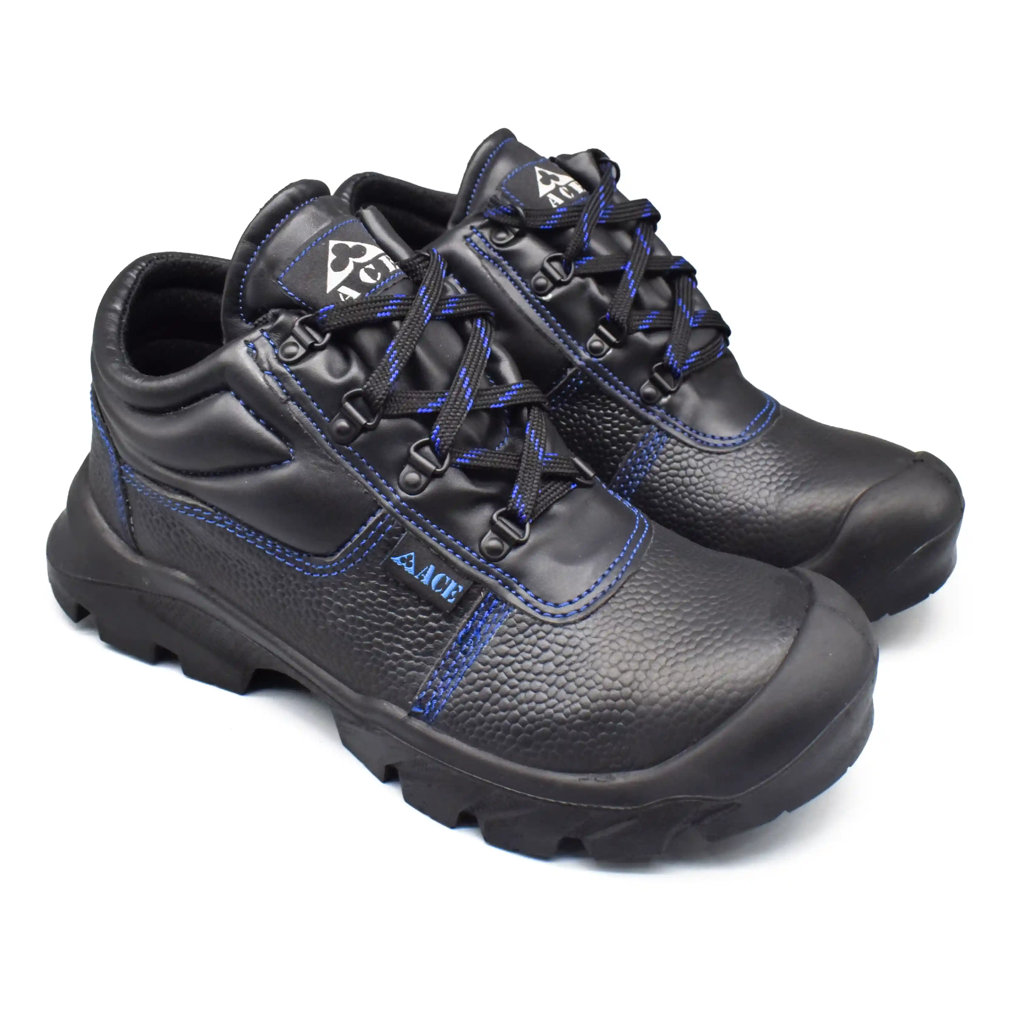 UMOJA Ace Mamba Men's Safety Shoes – Royal Blue | Water Resistant Leather Upper, Breathable Polyester Rice Mesh Lining, Dual Density P.U. Outsole, Steel Toecap For 200J Impact, S2 SRC.