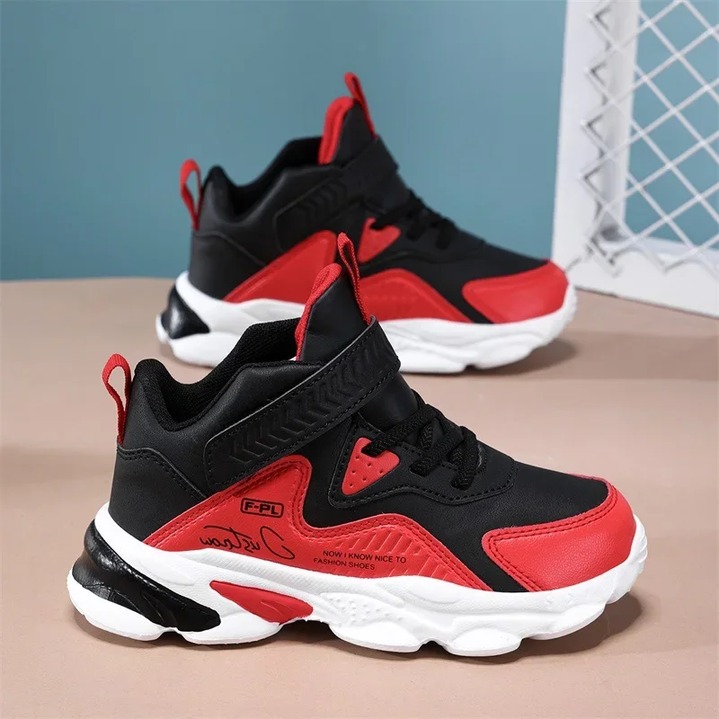 Autumn new children's sports shoes leather waterproof hook and loop non-slip wear-resistant boys running shoes basketball shoes suitable for leisure sports outdoor wear.