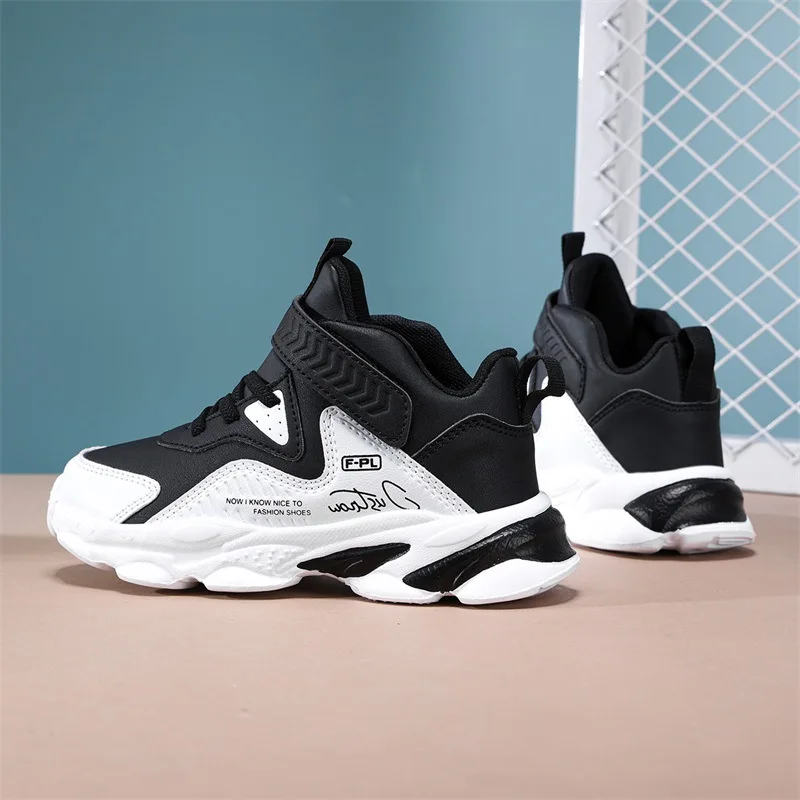 Autumn new children's sports shoes leather waterproof hook and loop non-slip wear-resistant boys running shoes basketball shoes suitable for leisure sports outdoor wear.