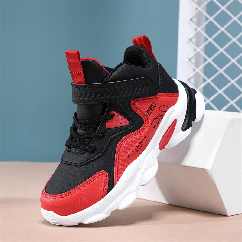 Autumn new children's sports shoes leather waterproof hook and loop non-slip wear-resistant boys running shoes basketball shoes suitable for leisure sports outdoor wear.