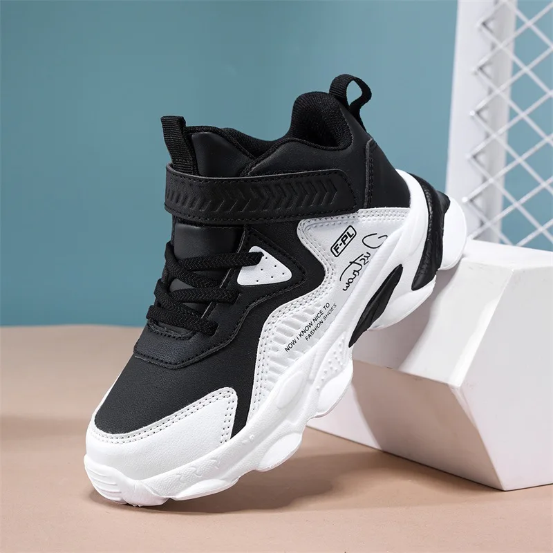 Autumn new children's sports shoes leather waterproof hook and loop non-slip wear-resistant boys running shoes basketball shoes suitable for leisure sports outdoor wear.