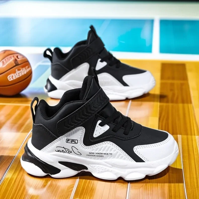 Autumn new children's sports shoes leather waterproof hook and loop non-slip wear-resistant boys running shoes basketball shoes suitable for leisure sports outdoor wear.