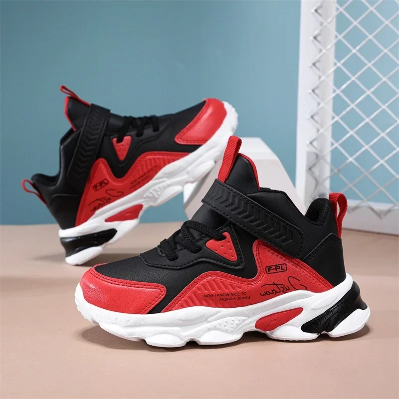 Autumn new children's sports shoes leather waterproof hook and loop non-slip wear-resistant boys running shoes basketball shoes suitable for leisure sports outdoor wear.