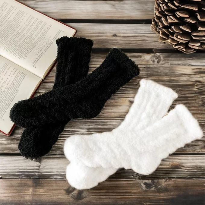 Women Socks Winter Fleece Fuzzy Sock Female Autumn Happy Funny Middle Tube Thick Warm Home Black White Floor Soft Sock