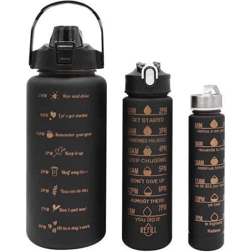 Buy 3 in 1 Black themed motivational water bottles// Mumutan Drinking Bottle Set of 3 2 L 900 ml + 300 ml Leak-Proof BPA Free Plastic Water Bottle with Time Markers, Portable for Camping, Bike, School
