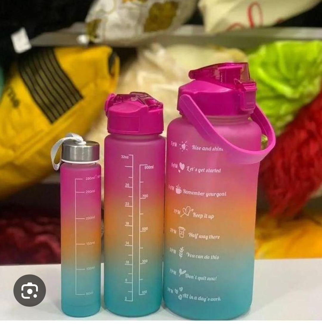 3 In 1 Water Bottle Pack of 3 Water Bottles, 2Litres/750Ml/300Ml Sports Water Bottles, Leakproof & BPA Free, Motivational Water Bottles with Time Marker for Outdoor Sports, Fitness, Office