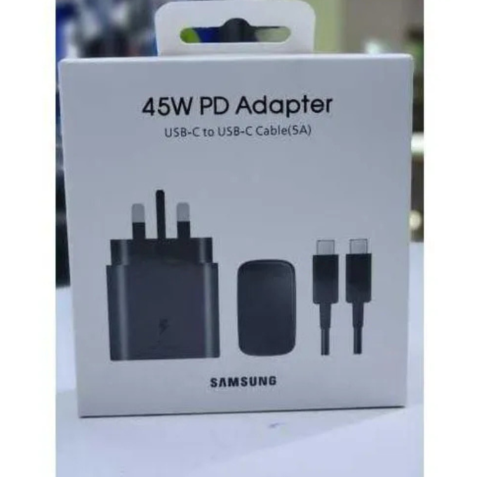 Samsung 45W Super Fast Charging 2.0 3 Pin Wall Charger Adapter with Type-C to Type-C Cable, USB-C PD Fast Charge for Galaxy S Ultra, Note Series & Compatible Devices