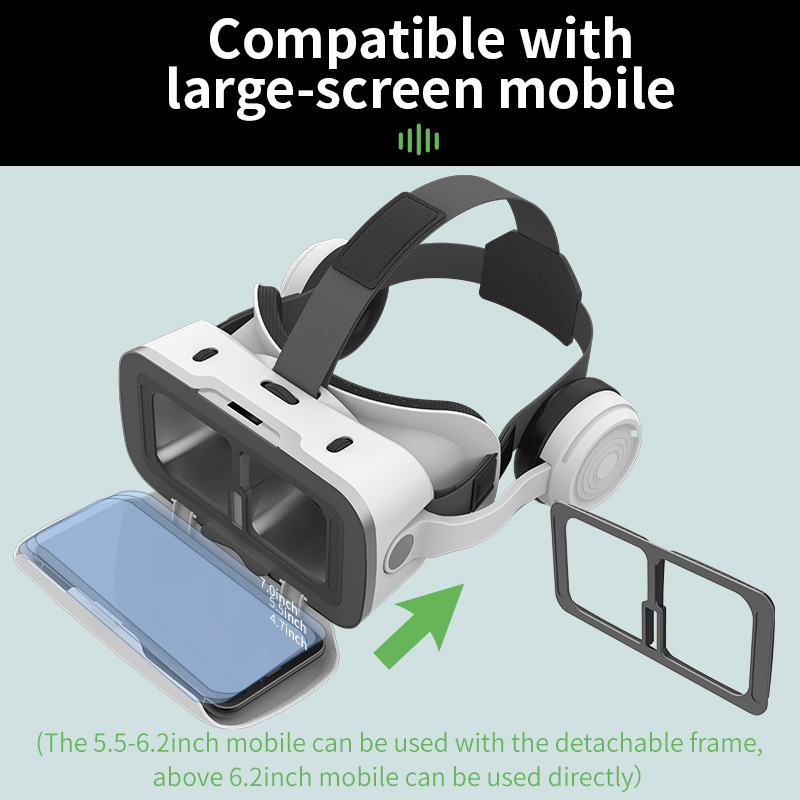 G15E VR Headset, Head-Mounted Virtual Reality Goggles, 3D VR Glasses Compatible with 4.7-7 Inch Smartphones for Immersive 3D Videos Home Theater