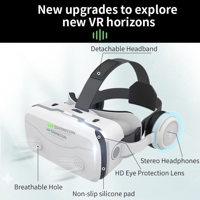 G15E VR Headset, Head-Mounted Virtual Reality Goggles, 3D VR Glasses Compatible with 4.7-7 Inch Smartphones for Immersive 3D Videos Home Theater