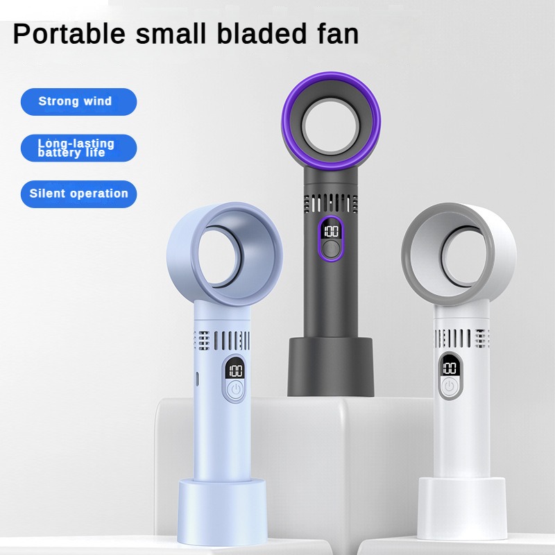 New Digital Display Bladeless Fan, Mini Handheld USB Rechargeable Portable Small Fan, Personal Cooling Fan for Home Office Outdoor Travel