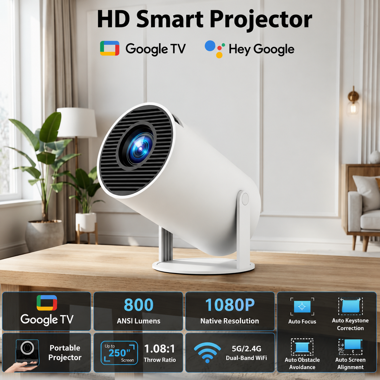 Portable Mini LED Projector 1080P HD Video Projector for Home Cinema Movie Gaming Bedroom