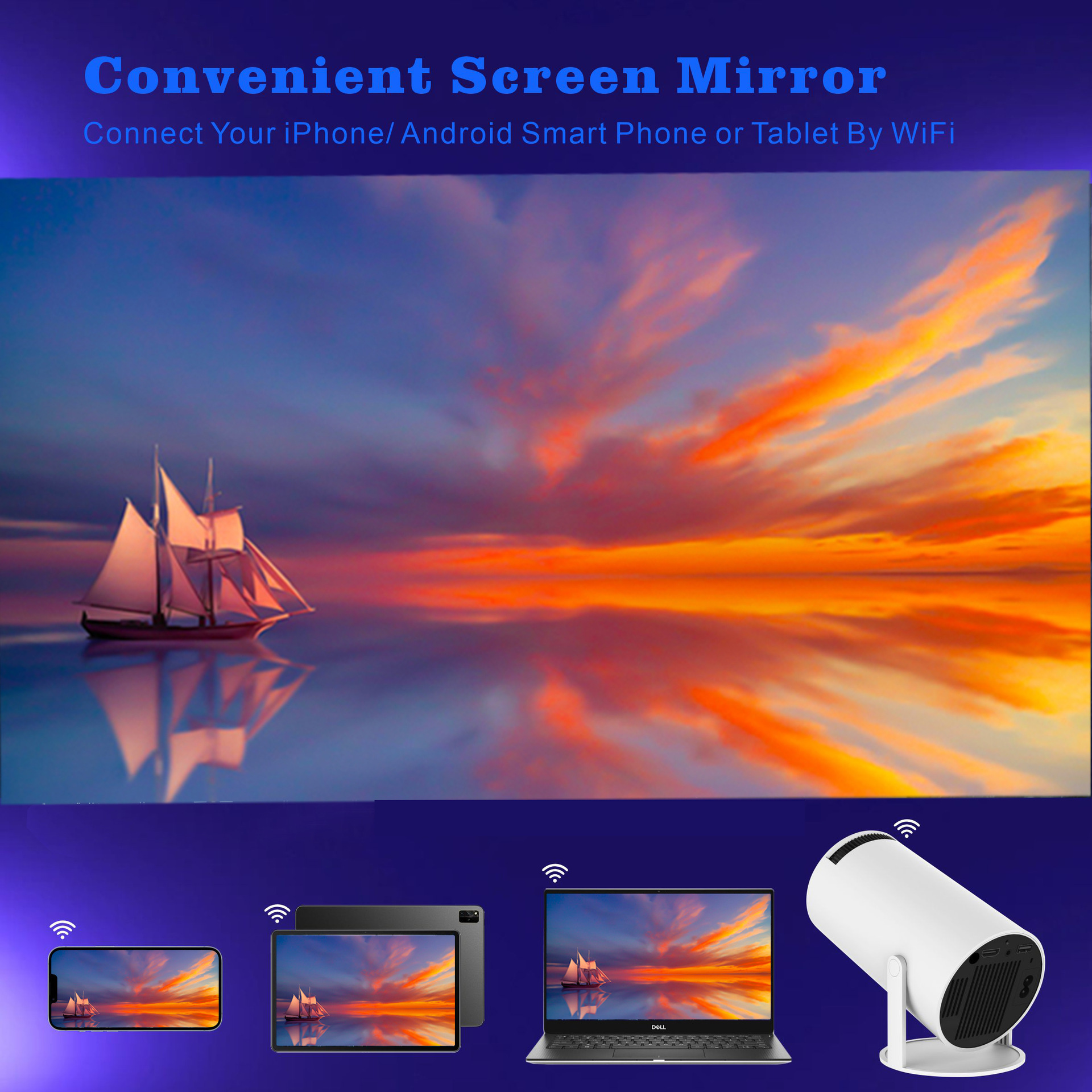 Portable Mini LED Projector 1080P HD Video Projector for Home Cinema Movie Gaming Bedroom